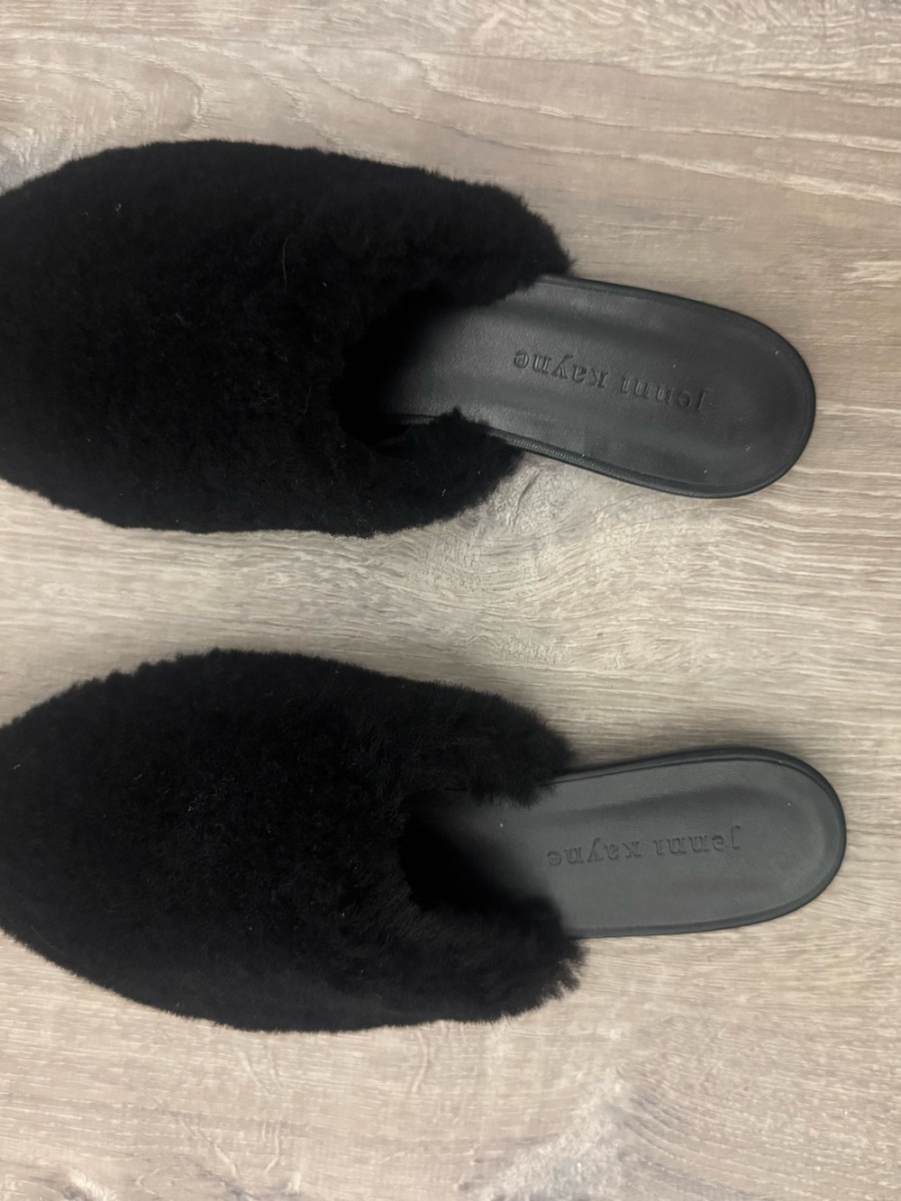 Jenni Kayne Black Faux-Fur Slip-On Mules
